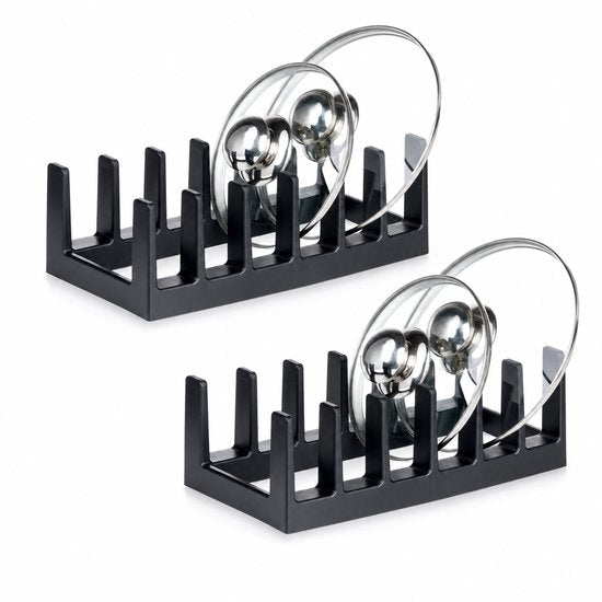 STEGGER bordenrek en dekselhouder met 6 vakken zwart 28x15x9 cm 2 stuks