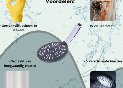 STEGGER - Douchekop - Handdouche - 5 Functies - 15 cm Diameter - Gemakkelijk Schoon te Maken - MBDeals.nl