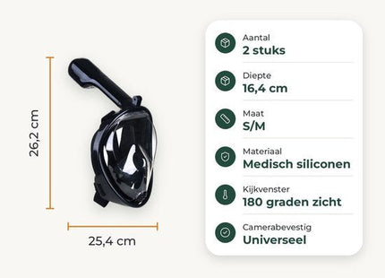 STEGGER duikbril met snorkel full face voor volwassenen S/M zwart 2 stuks - foto 2
