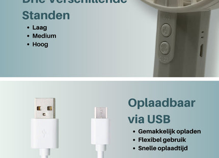 STEGGER - Handventilator - Draagbare Ventilator - Tafelventilator - USB Ventilator met Waterspray - 3 Standen - Wit - MBDeals.nl