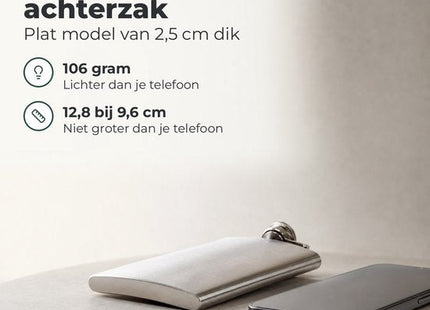 STEGGER heupfles van rvs, 200 ml, set van 2 stuks, vaatwasserbestendig - MBDeals.nl