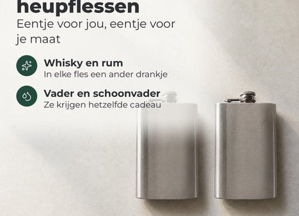 STEGGER heupfles van rvs, 200 ml, set van 2 stuks, vaatwasserbestendig - MBDeals.nl