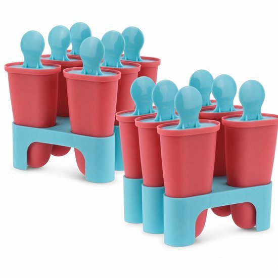 STEGGER ijsvormpjes met stokjes en standaard roze 2x6 stuks