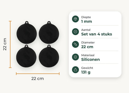 STEGGER inductiemat beschermer kookplaat rond 22 cm siliconen zwart 4 stuks - MBDeals.nl