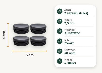 STEGGER insteekdop rond 50 mm voor buizen, zwart kunststof, 8 stuks - MBDeals.nl