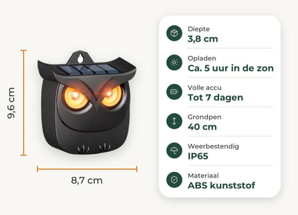 STEGGER kattenverjager uil op zonne-energie met knipperende LED-ogen - MBDeals.nl