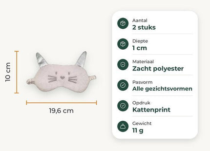 STEGGER slaapmasker met kattenopdruk van polyester wit 2 stuks - MBDeals.nl