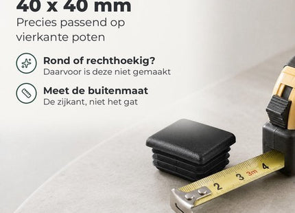 STEGGER stoelpootdoppen vierkant 40x40 mm insteekdoppen zwart 8 stuks - MBDeals.nl