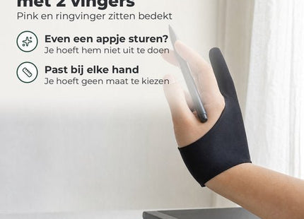 STEGGER tekenhandschoen voor tablet met touchscreen tip, one size, zwart, 3 stuks - MBDeals.nl