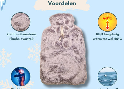 STEGGER - WarmwaterKruik - Kruik - Pluche overtrek - Rubber - bedkruik - 2 liter - MBDeals.nl