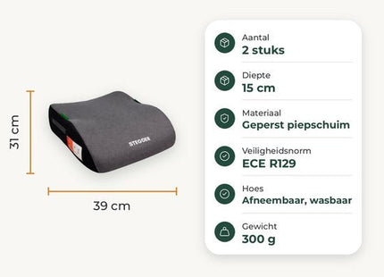 STEGGER zitverhoger auto voor kinderen van 135 tot 150 cm, grijs, 2 stuks - MBDeals.nl