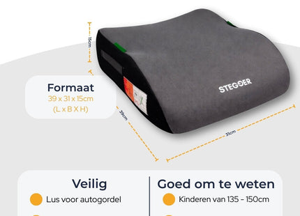 STEGGER - Zitverhoger - Grijze Kleur - 39 X 31 X 15cm - Geschikt voor Kinderen 135 - 150cm - MBDeals.nl