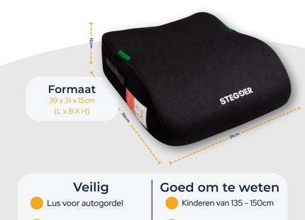 Stegger - Zitverhoger - Zwart - 39 X 31 X 15cm - Geschikt voor Kinderen 135 - 150cm - MBDeals.nl