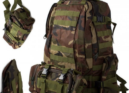Tactical backpack 48,5 liter met 2 afneembare niertassen in camouflage groen