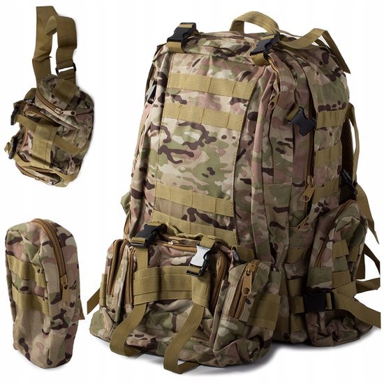 Tactische rugzak 48,5 liter in camouflage met afneembare niertas