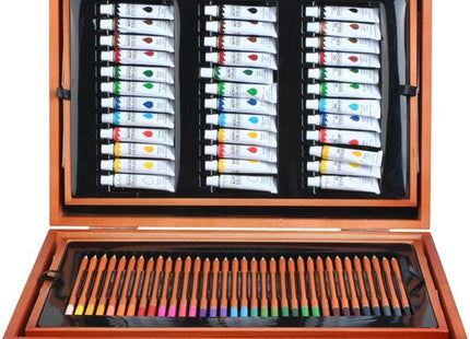 Tekenset 174-delig met verf, oliepastels en stiften in houten koffer - foto 5