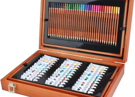 Tekenset 174-delig met verf, oliepastels en stiften in houten koffer - foto 7