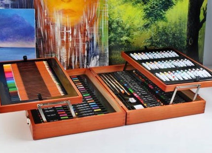 Tekenset 174-delig met verf, oliepastels en stiften in houten koffer - foto 6