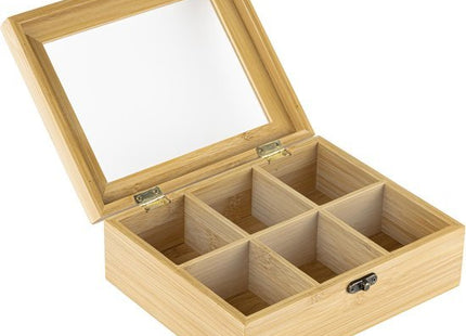 Theedoos 6 vaks van bamboe hout met klepdeksel, 21 x 17 x 7,5 cm - foto 7