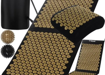 Trizand - Acupressuurmat Set - Inclusief Kussen en Massageballen - Meegeleverde Tas - Zwart en Goud - MBDeals.nl