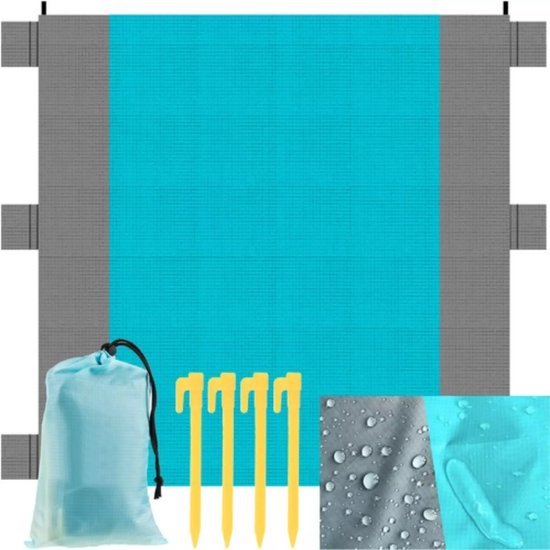 Trizand picknickkleed 208 x 208 cm waterdicht met haringen grijs-blauw