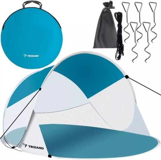 Trizand pop up strandtent met muggennet 190 x 120 x 90 cm turkoois-wit