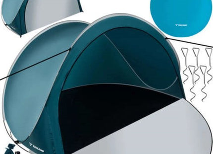 Trizand pop-up strandtent voor 3 personen blauw-wit 200 x 120 x 110 cm