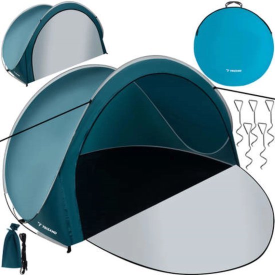 Trizand pop-up strandtent voor 3 personen blauw-wit 200 x 120 x 110 cm