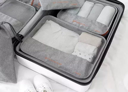 Trizand - Reisorganizer Set - Polyester - 7 Stuks - Grijs/Oranje - MBDeals.nl