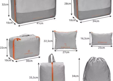 Trizand - Reisorganizer Set - Polyester - 7 Stuks - Grijs/Oranje - MBDeals.nl