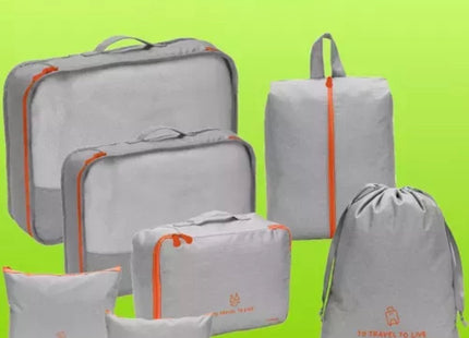 Trizand - Reisorganizer Set - Polyester - 7 Stuks - Grijs/Oranje - MBDeals.nl
