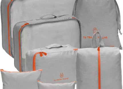 Trizand - Reisorganizer Set - Polyester - 7 Stuks - Grijs/Oranje - MBDeals.nl