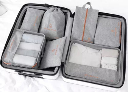 Trizand - Reisorganizer Set - Polyester - 7 Stuks - Grijs/Oranje - MBDeals.nl