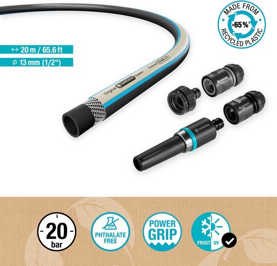Tuinslang set 20 m, 13 mm (1/2 inch) met spuit, waterstop en koppelingen