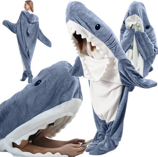 VERK GROUP - Shark deken pyjama - Knoopsluiting - Maat XL - Fleece grijs - MBDeals.nl