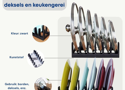 Vilde - Borden en Dekselhouder - Capaciteit voor 6 Items - Kunststof Materiaal - Makkelijk Schoon te Maken - MBDeals.nl