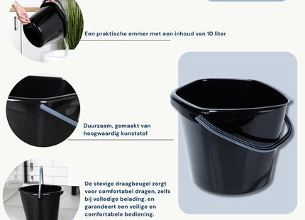 Vilde huishoudemmer 10 liter zwart met handgreep en schenktuit - foto 3
