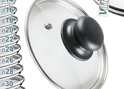 Vilde pannendeksel 14 cm van glas met stoomopening en roestvrijstalen rand