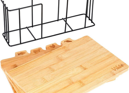 Vilde - Snijplanken Set van 4 - Gemaakt van Bamboe - Bestand Tegen Vocht en Vervorming - Inclusief Standaard - MBDeals.nl