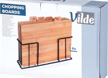 Vilde - Snijplanken Set van 4 - Gemaakt van Bamboe - Bestand Tegen Vocht en Vervorming - Inclusief Standaard - MBDeals.nl