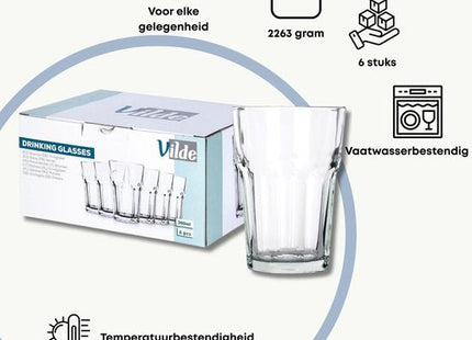 Vilde waterglas 360 ml set van 6 heldere vaatwasserbestendige glazen - MBDeals.nl