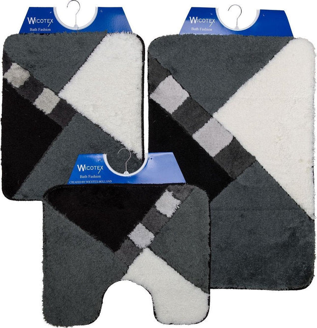 Wicotex - Bidetmat - Antislip Onderkant - 50 X 60cm - Zwart/Wit/Grijs Geblokt Design - MBDeals.nl