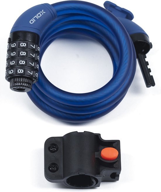 Xolid kabelslot met 4-cijferig cijferslot 120 cm donkerblauw voor fiets en scooter - MBDeals.nl