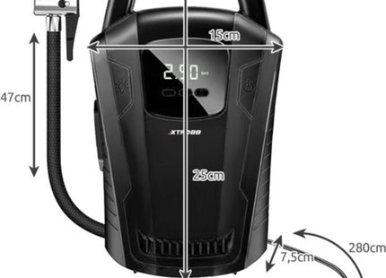 XTROBB - Autocompressor - Maximaal Druk 150 PSI / 10 Bar - 2.8 Meter 12V DC - Kabel - Inclusief Drie Opzetstukken - MBDeals.nl