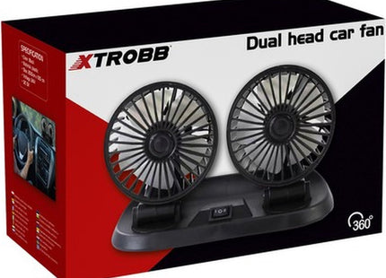 XTROBB - Dubbele Auto Ventilator - 360° Rotatie - Tweestaps Snelheidsregeling - Voeding Via Sigarettenaansteker - MBDeals.nl