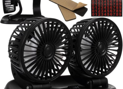 XTROBB - Dubbele Auto Ventilator - 360° Rotatie - Tweestaps Snelheidsregeling - Voeding Via Sigarettenaansteker - MBDeals.nl