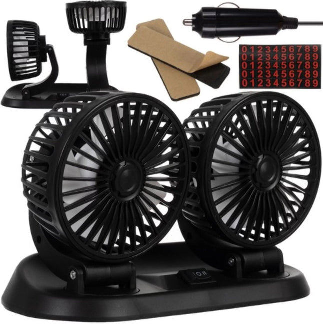 XTROBB - Dubbele Auto Ventilator - 360° Rotatie - Tweestaps Snelheidsregeling - Voeding Via Sigarettenaansteker - MBDeals.nl