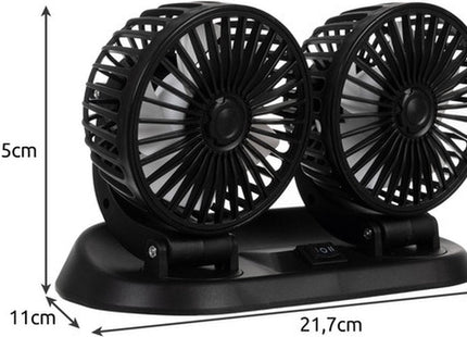 XTROBB - Dubbele Auto Ventilator - 360° Rotatie - Tweestaps Snelheidsregeling - Voeding Via Sigarettenaansteker - MBDeals.nl