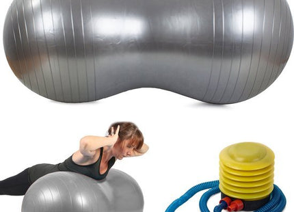 Yoga bal in pindavorm 90 x 40 cm inclusief pomp, grijs