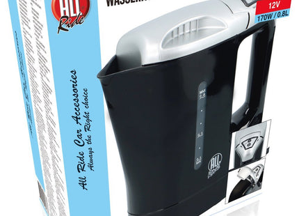 All Ride - Reis Waterkoker 12V - Auto Waterkoker 0.8L - Aansluiting op Sigarettenaansteker Auto - Warme Dranken Onderweg - voor Auto, Camper, Boot en Vrachtwagen - Kunststof - Zwart - MBDeals.nl